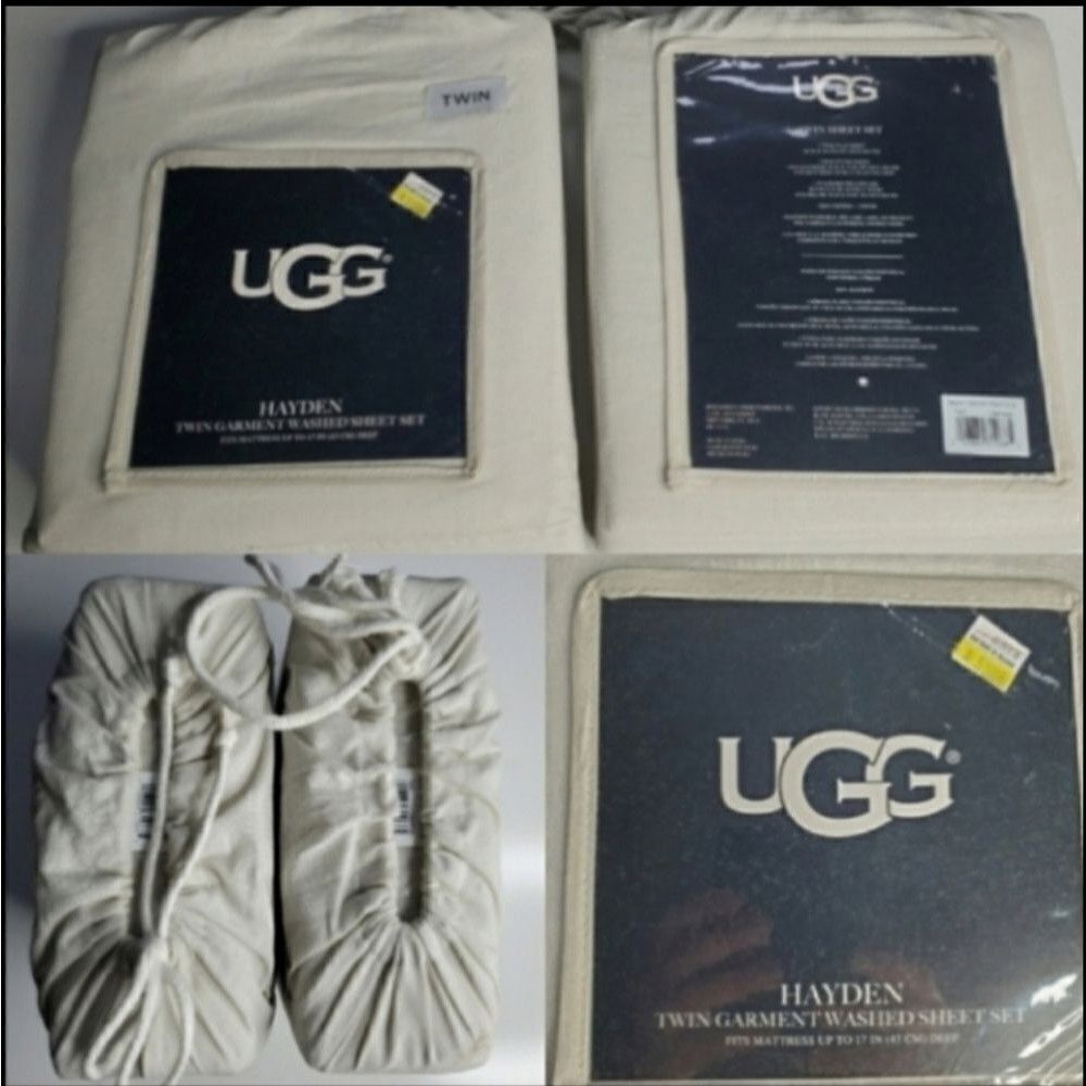 NEW UGG TWIN BED HAYDEN GARMENT WASHED SHEET SHEETS Oatmeal Cream PILLOWCASE NWT